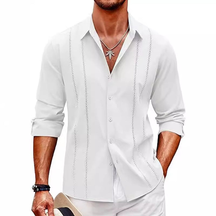 Herren elegante Langarmbluse mit feinem Streifenmuster Drune