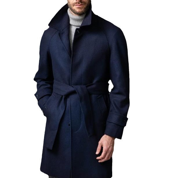 Herren eleganter Trenchcoat mit Taillengürtel und modernen Akzenten Drune