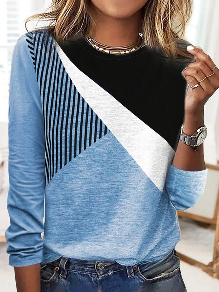 Damen Colorblock-Sweatshirt mit diagonaler Panel-Optik und Streifenbesatz Drune