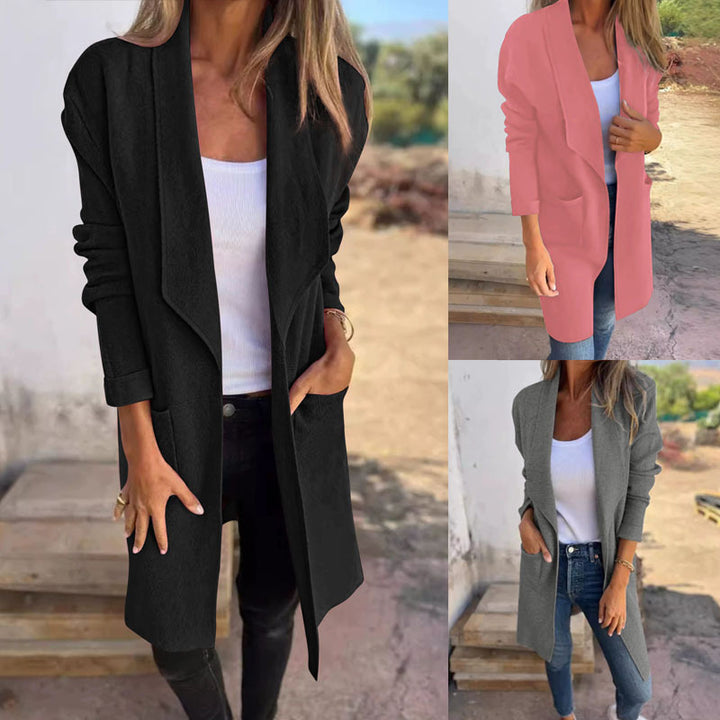 Damen Longline Blazer mit Schalkragen, offenem Schnitt und aufgesetzten Taschen Drune