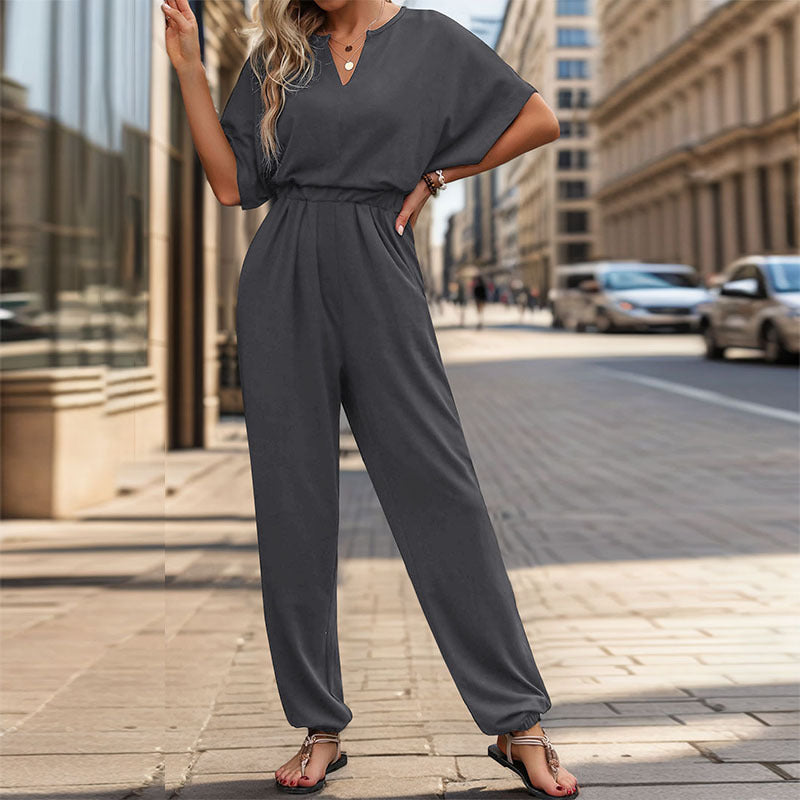 Damen lässiger Jumpsuit mit eleganter Drapierung und Taillierung Drune