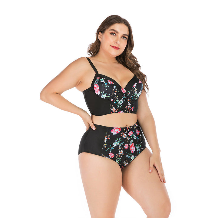 Damen Hochtailliertes Bikini-Set mit floralem Oberteil und unterstützendem Schnitt Drune