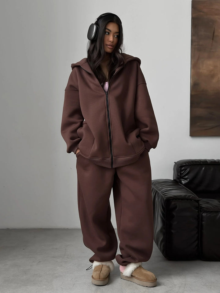 Damen Oversize-Kapuzenjacke mit verdecktem Reißverschluss und komfortabler Scuba-Optik Drune