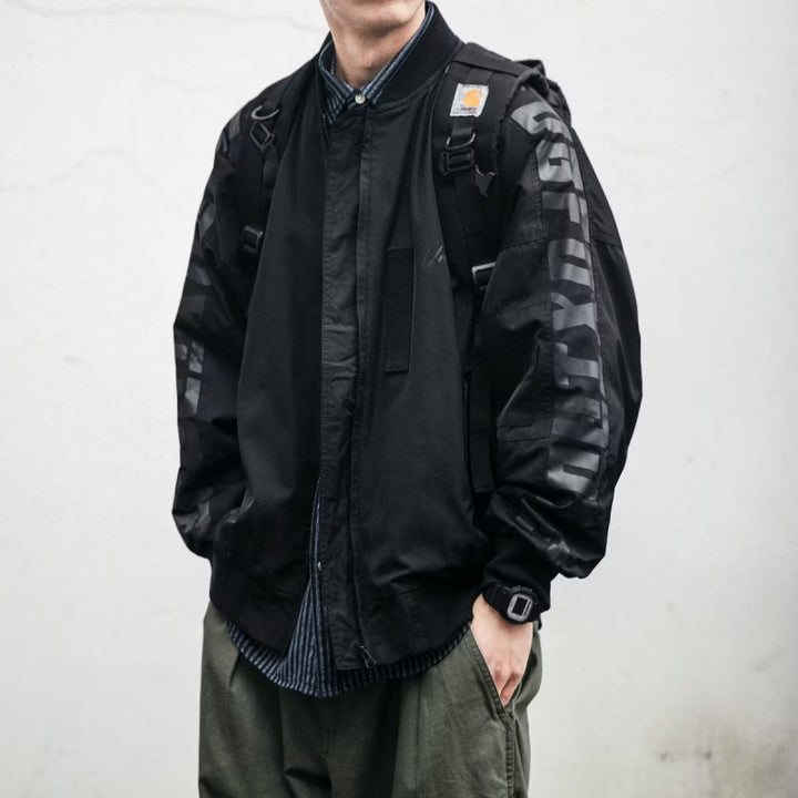Unisex Leichte Oversize-Bomberjacke aus Nylon mit reflektierenden Ärmeln und Rippbündchen Drune