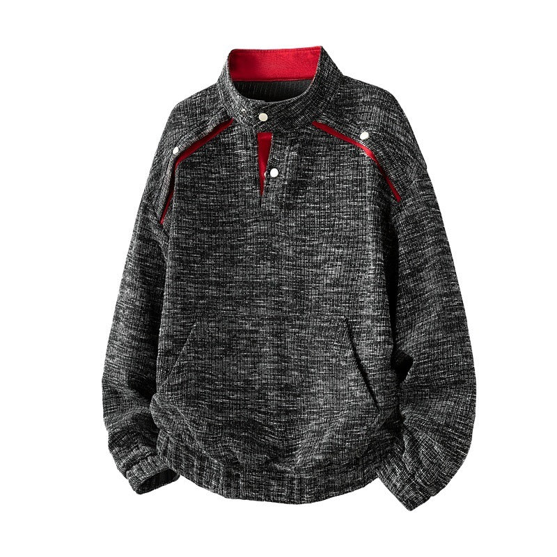 Herren strukturiertes Oversize-Sweatshirt mit Stehkragen, Druckknopfblende und Kängurutasche Drune
