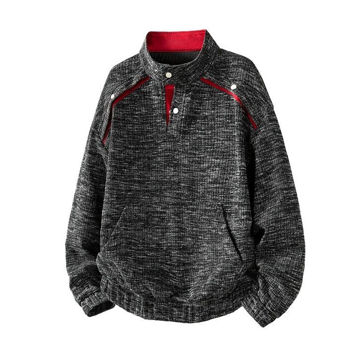 Herren strukturiertes Oversize-Sweatshirt mit Stehkragen, Druckknopfblende und Kängurutasche Drune