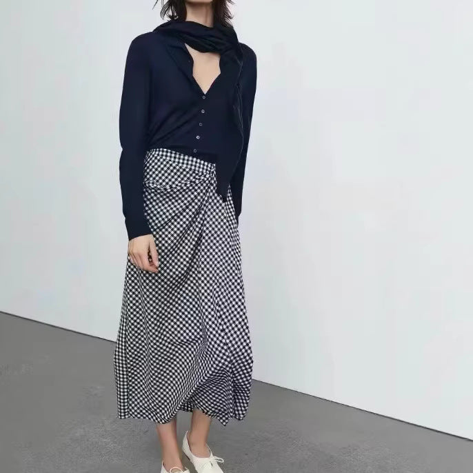 Damen Midirock mit Wickeldetail und Vichy-Karos Drune