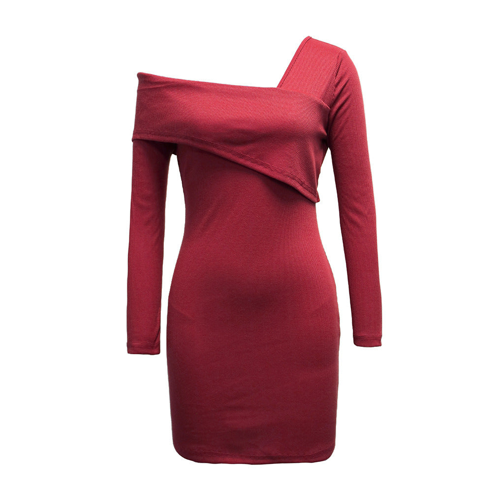 Damen Einseitiges Mini-Kleid mit asymmetrischem Ausschnitt und langen Ärmeln Drune