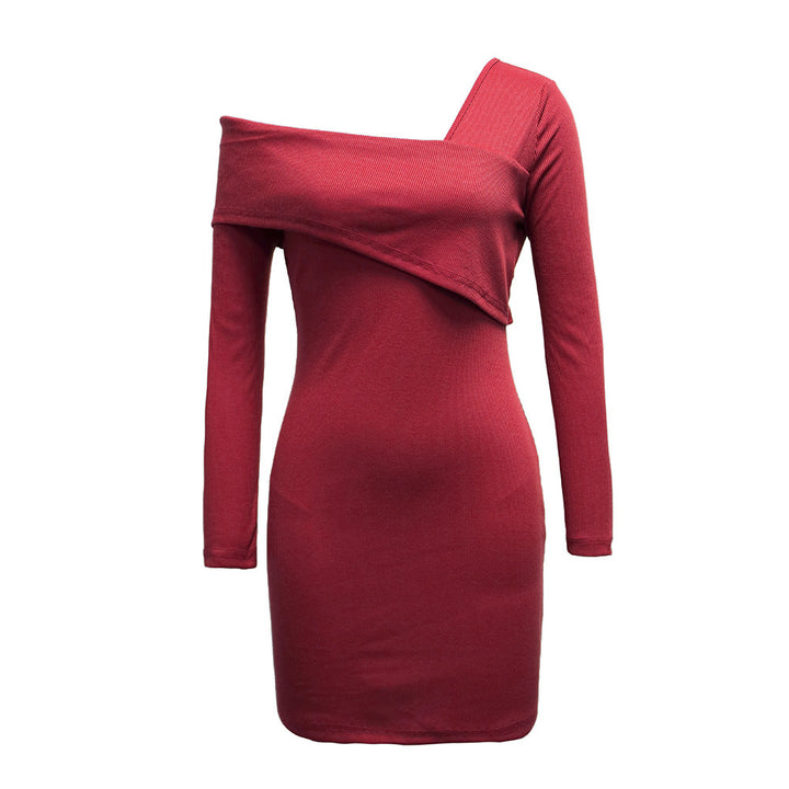 Damen Einseitiges Mini-Kleid mit asymmetrischem Ausschnitt und langen Ärmeln Drune