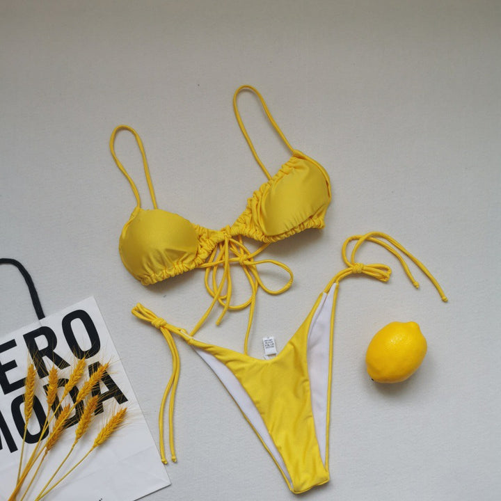 Damen Triangel-Bikini mit verstellbaren Schnürungen und kontrastierenden Akzenten Drune