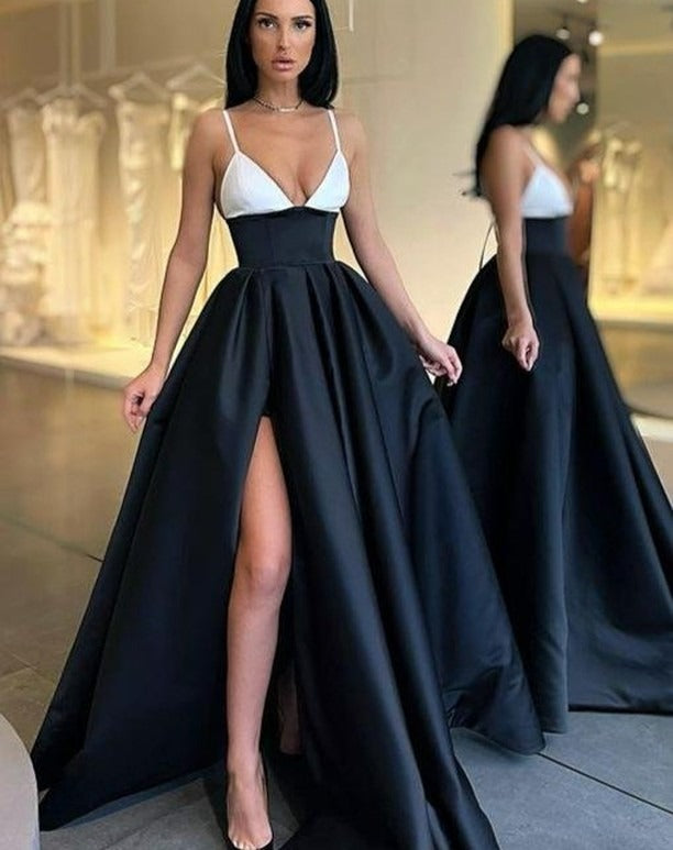 Damen Abendkleid mit aufregendem Beinschlitz und elegantem V-Ausschnitt Drune