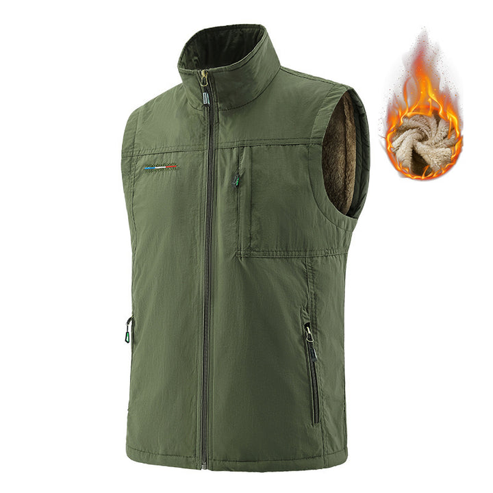Herren Windabweisende Canvas‑Weste mit Teddyfleece‑Innenfutter und Stehkragen Drune