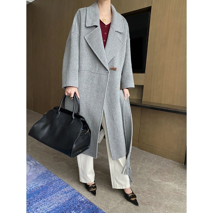 Damen eleganter Oversized-Mantel mit Fransen und tiefem Kragen Drune