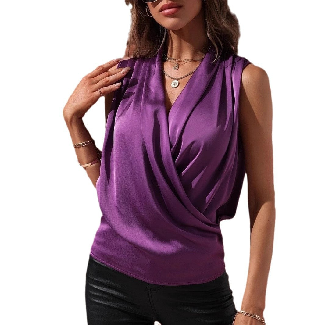 Damen elegantes Oberteil mit Wickeldesign und gerafftem Schnitt Drune