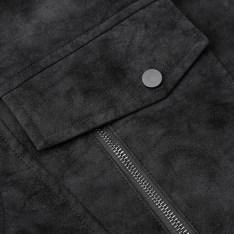 Herren  Faux-Suede Strukturierte Stehkragen-Zip-Jacke mit schrägen Brusttaschen Drune