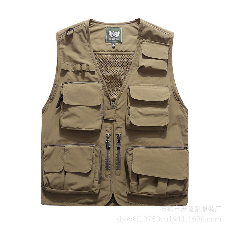 Herren Multifunktionale Utility-Weste mit Mehrfach-Taschen, Mesh‑Futter und Reißverschlussfront Drune