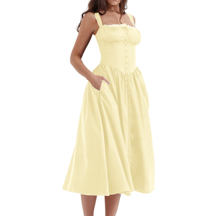 Damen Maxi-Kleid mit knöpfbarem Oberteil und schwingendem Rock Drune