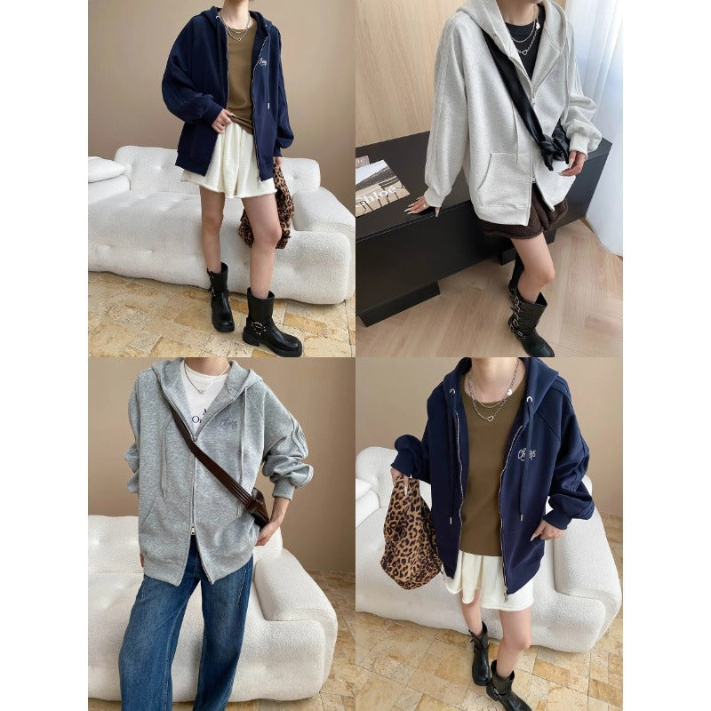 Damen lässige Kapuzenjacke mit Zip und Oversize Schnitt Drune