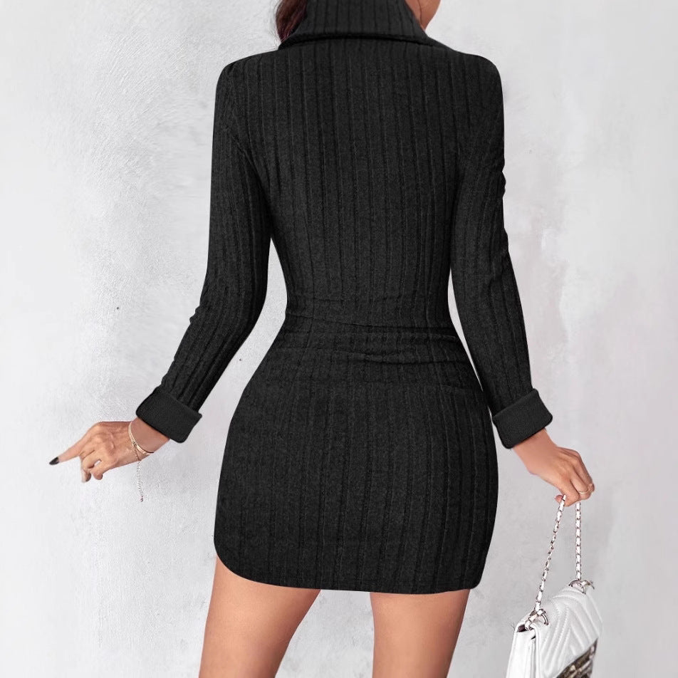Damen Strick-Wickelkleid mit Eleganten Knöpfen Drune
