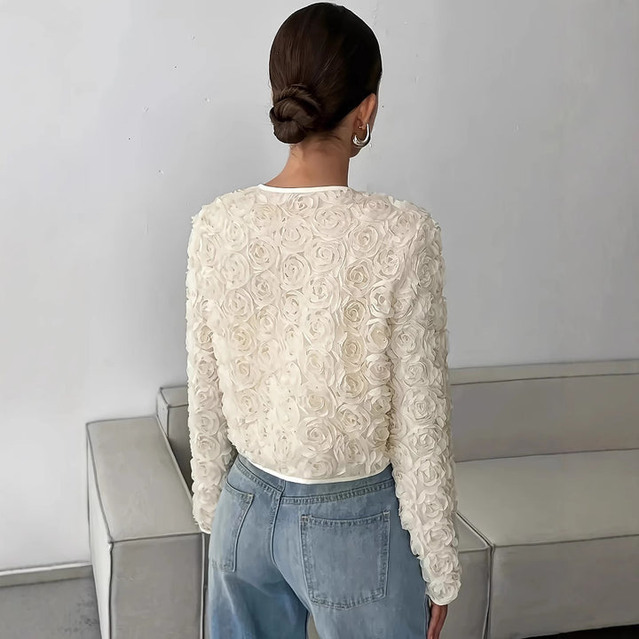 Damen kurzärmlige Blazerjacke mit floralen Applikationen Drune
