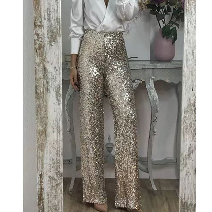 Damen Glitzernde Palazzohose mit hohem Bund und weitem Bein Drune
