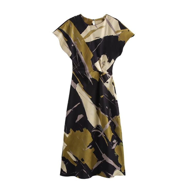 Damen Maxikleid mit modernem geometrischen Muster und fließendem Schnitt Drune