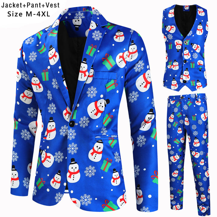 Herren Dreiteiliger Anzug mit festlichem Tannenbaum‑Print, tailliertes Sakko, Weste & Hose Drune