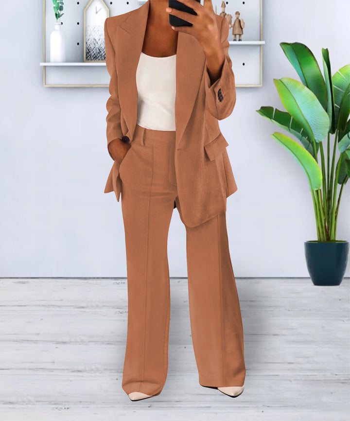 Damen Zweiteiliges Business-Casual Tailoring-Set mit Longline-Blazer und weitem Bundfalten-Hosenbein Drune