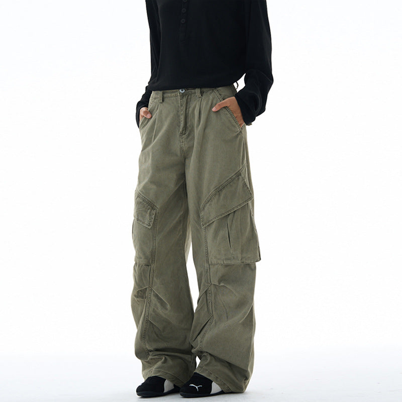 Damen weite Cargohose mit tiefem Schritt und aufgesetzten Taschen Drune