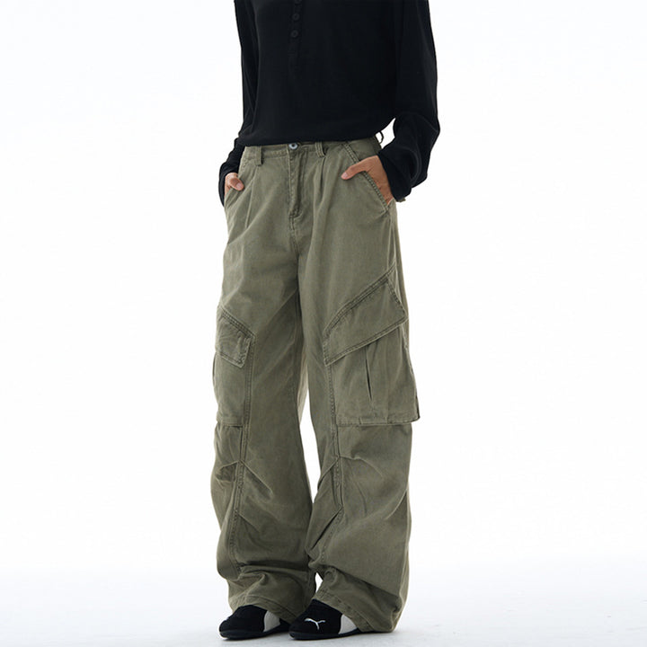 Damen weite Cargohose mit tiefem Schritt und aufgesetzten Taschen Drune