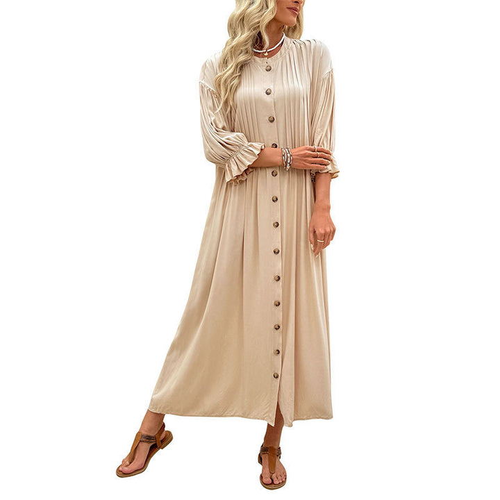 Damen Elegantes Maxikleid mit Knopfdetails und Raffungen Drune