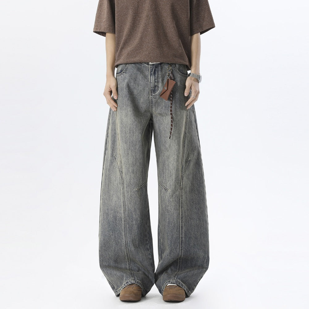 Herren Weite Baggy-Jeans mit hoher Taille, extra weitem Bein und dekorativen Teilungsnähten Drune