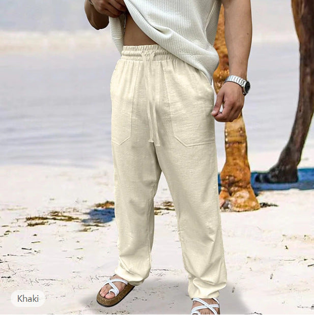 Herren lässige Leinen-Joggerhose mit elastischem Tunnelzug, aufgesetzten Taschen und konischer Silhouette Drune