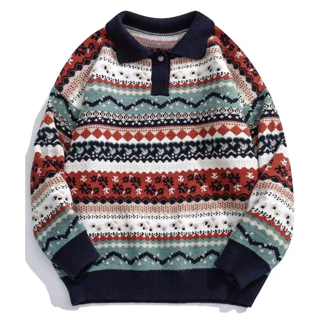 Damen Gemütlicher Strickpullover im ethnischen Muster Drune