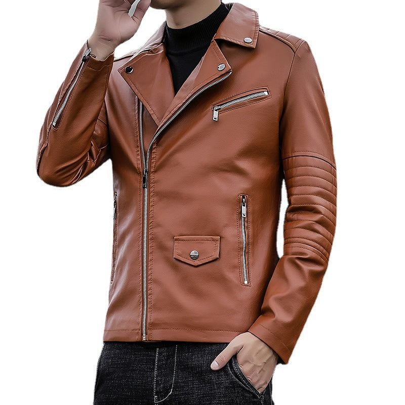 Herren schmal geschnittene Kunstleder-Motojacke mit gesteppter Schulter- und Ärmeldetail Drune