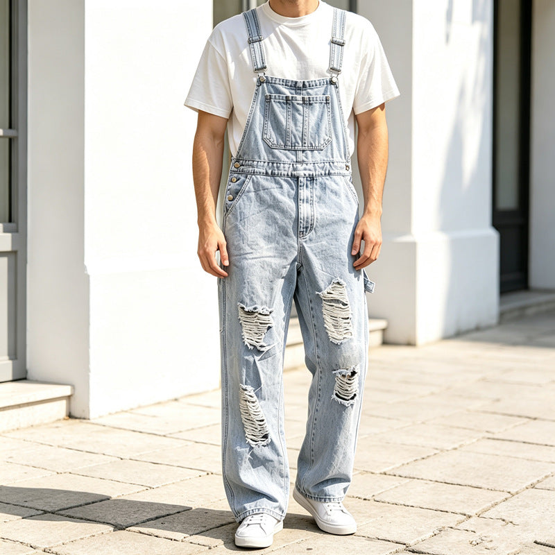 Herren Lässige Ripped Latzhose Drune