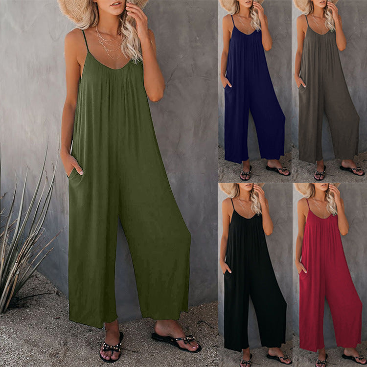 Damen Lässiger Sommer-Jumpsuit mit tiefem Ausschnitt und praktischen Taschen Drune