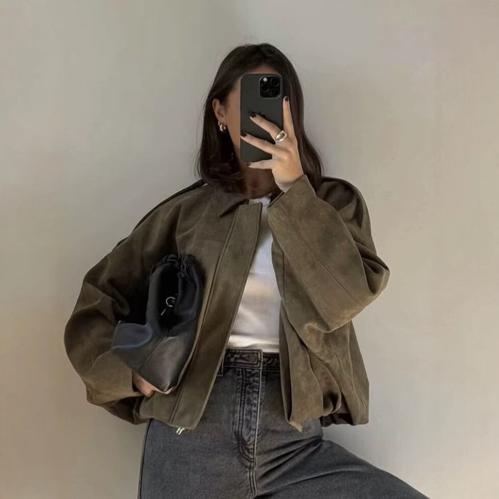Damen Oversize Wildlederimitat-Kurzjacke Drune