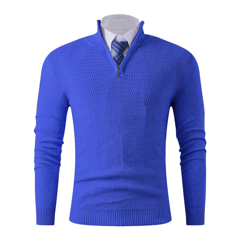 Herren Slim-Fit Feinstrickpullover mit Halbzip und strukturierter Wellenoptik Drune