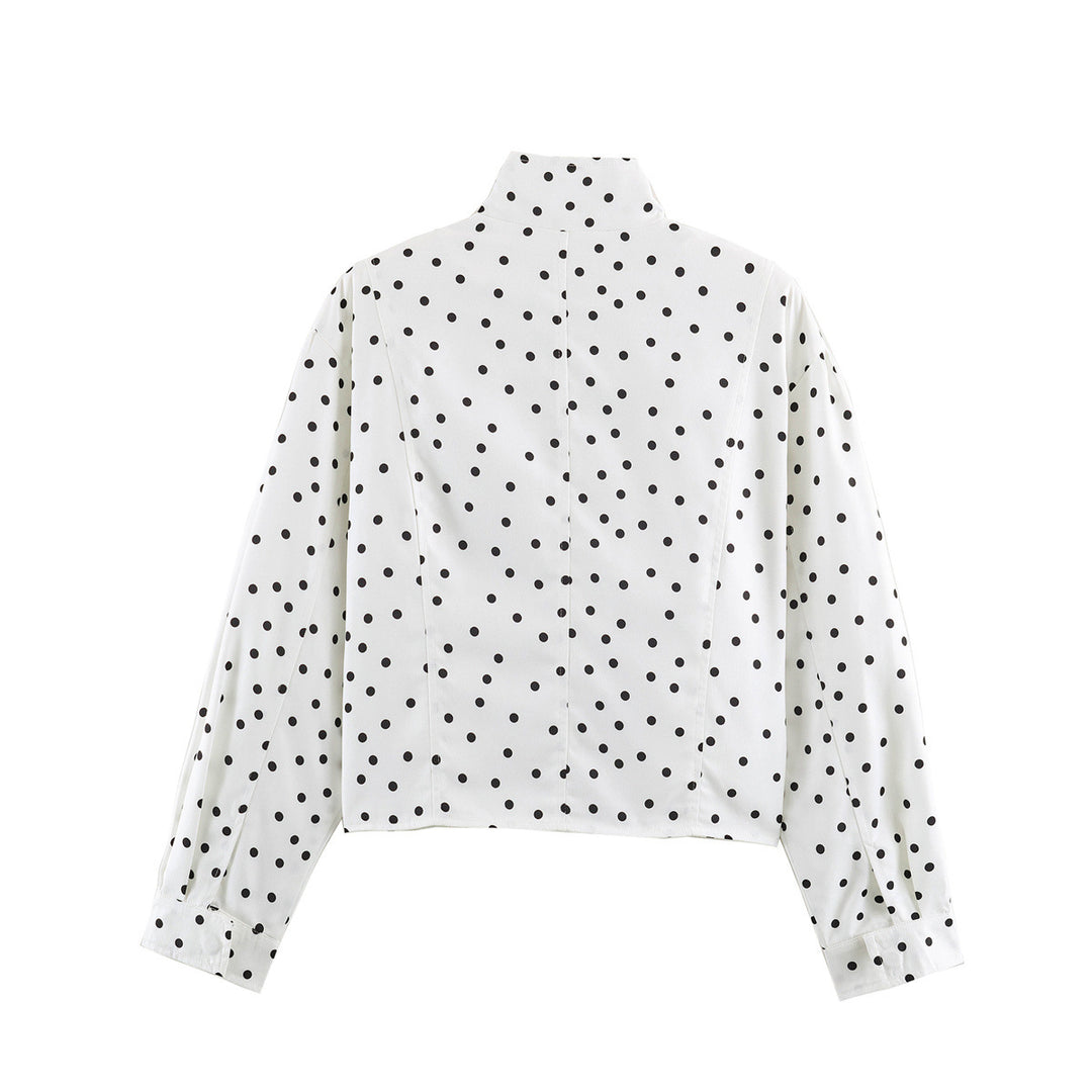 Damen Gepunktete Cropped-Jacke im Boxy-Cut mit hohem Stehkragen Drune