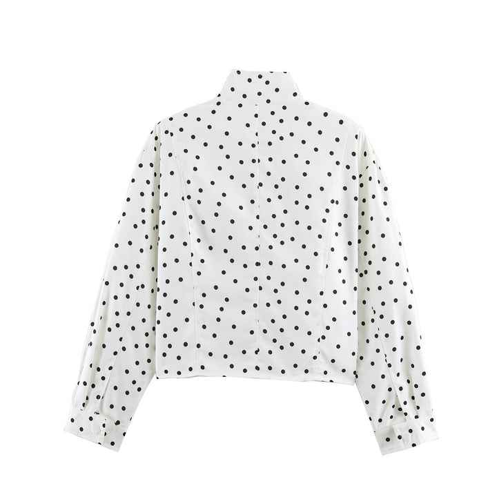 Damen Gepunktete Cropped-Jacke im Boxy-Cut mit hohem Stehkragen Drune