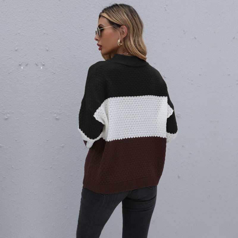 Damen Strukturstrick-Blockpullover mit überschnittener Schulter und Rundhalsausschnitt Drune