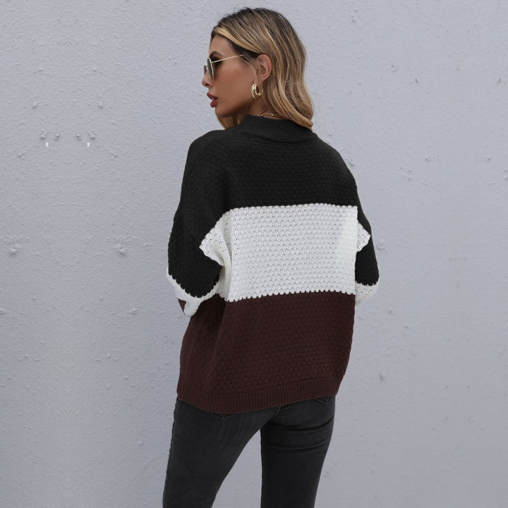 Damen Strukturstrick-Blockpullover mit überschnittener Schulter und Rundhalsausschnitt Drune