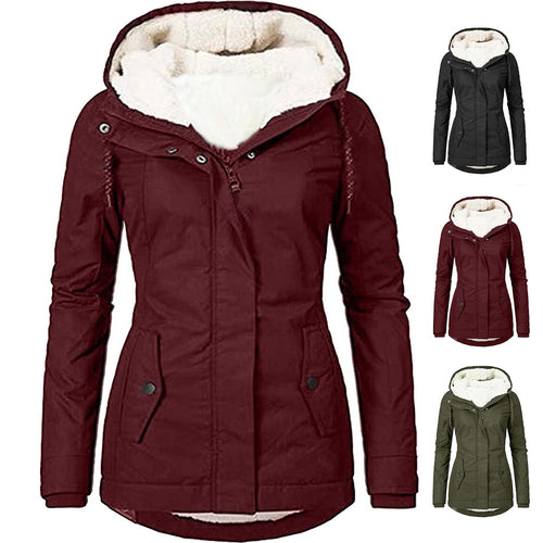Damen Wasserabweisender Parka mit Teddyfutter, Kapuze und Taillierter Passform Drune