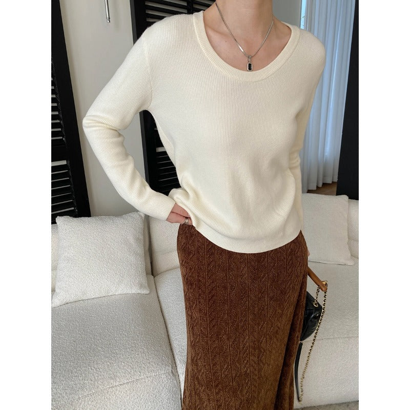 Damen eleganter Feinstrickpullover mit tiefem V-Ausschnitt und langen Ärmeln Drune