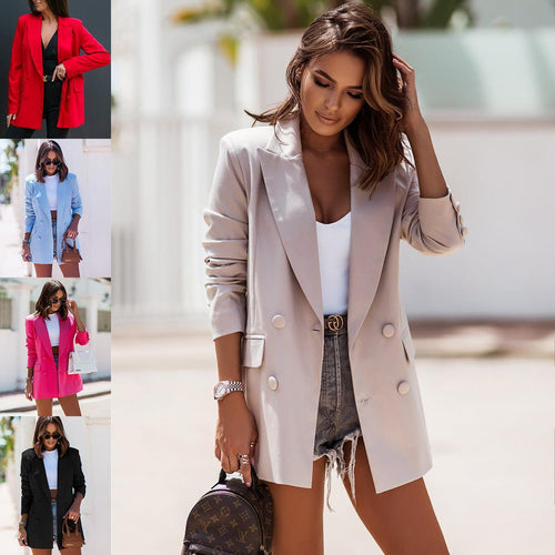 Damen Eleganter Oversized-Blazer mit doppelter Knopfleiste und schlichten Details Drune