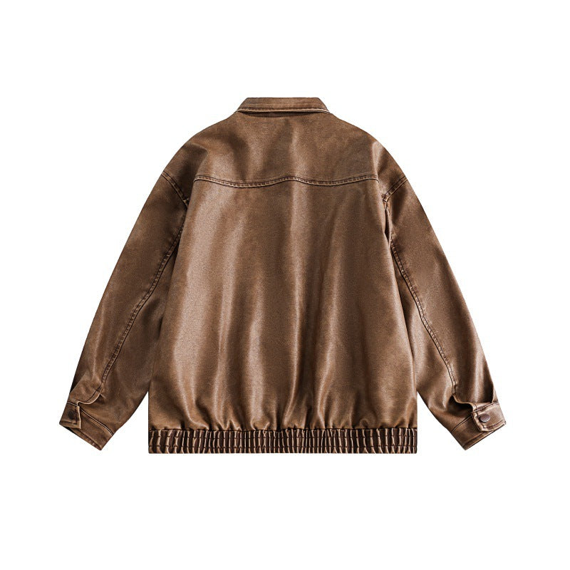 Unisex Boxy-Überhemdjacke im Vintage-Suede-Look mit elastischem Saum und verdeckter Druckknopfleiste Drune