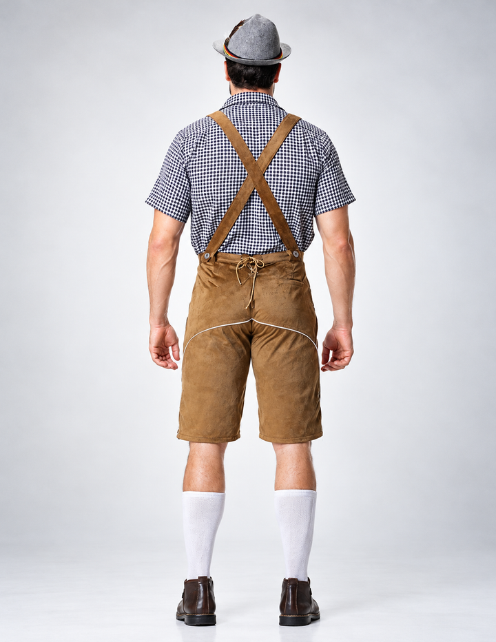 Herren nan bayerisches Trachten-Set Kniebundhose mit besticktem Vorderspiegel und verstellbaren Hosenträgern Drune