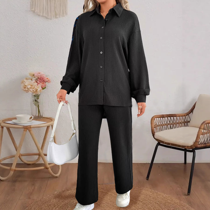 Damen Geripptes Oversize-Hemd mit Hemdkragen und Ballonärmeln Drune