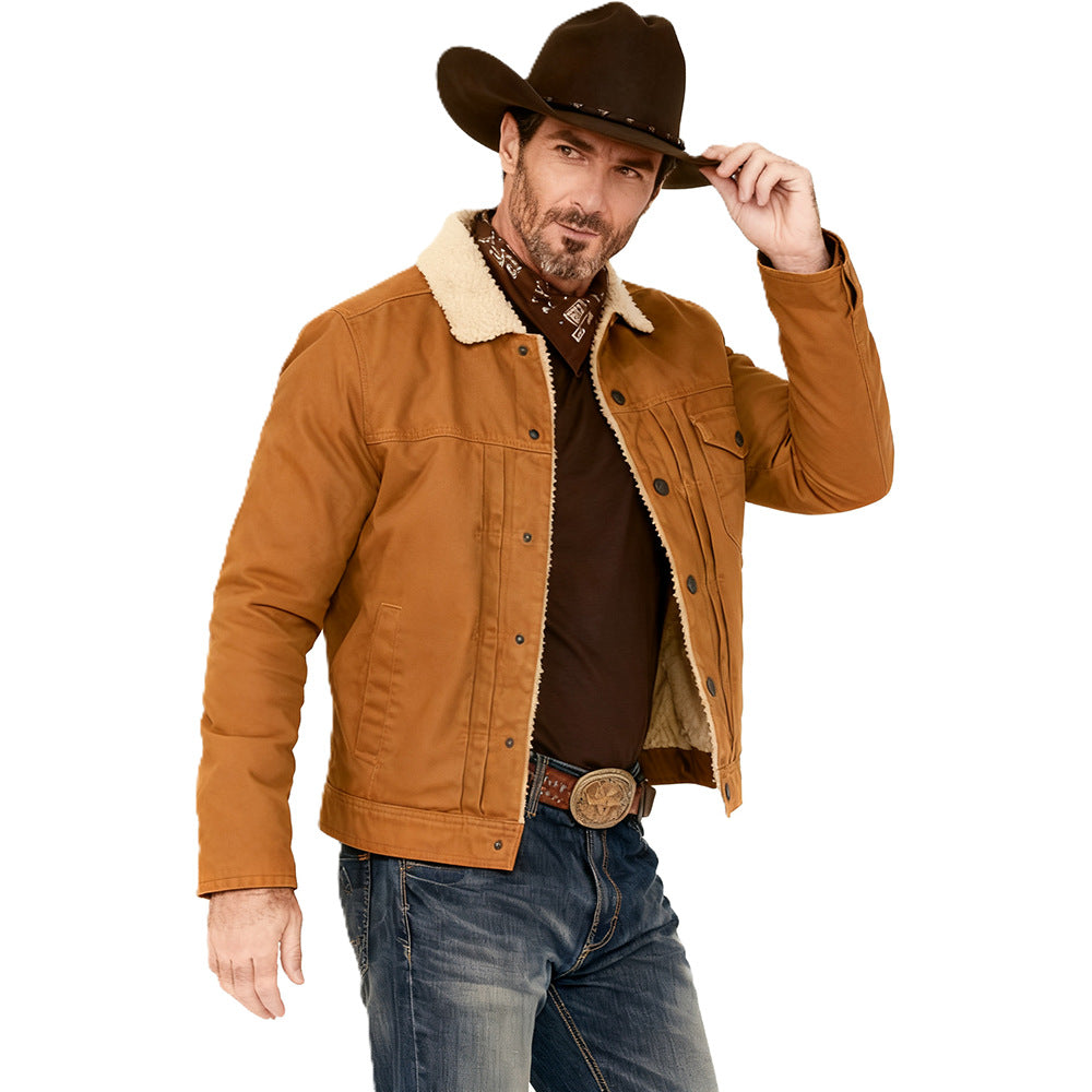 Herren Canvas-Truckerjacke mit Teddyfutter und Cordkragen Drune